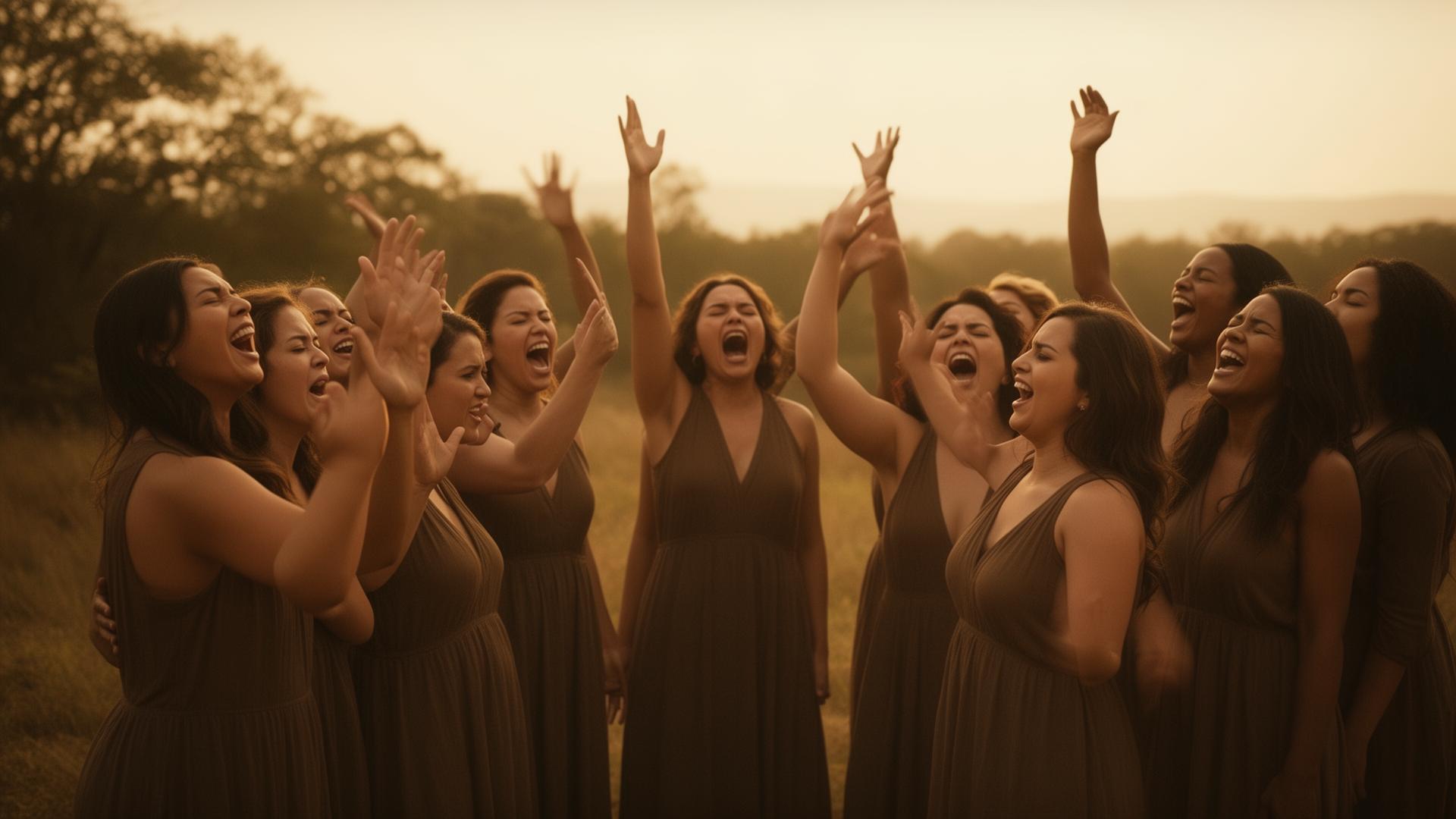 Women releasing anger together in a supportive circle
